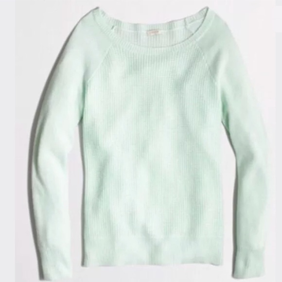 J. CREW Warmspun Waffle Knit Sweater Mint Green Aqua Knit Pullover Textured Crew - Picture 10 of 13